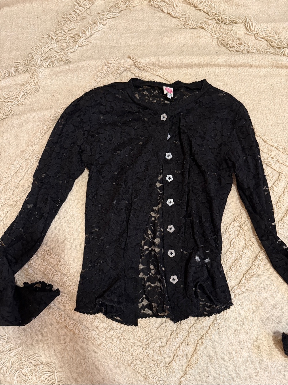 Women's Black Lace Button-Down Blouse